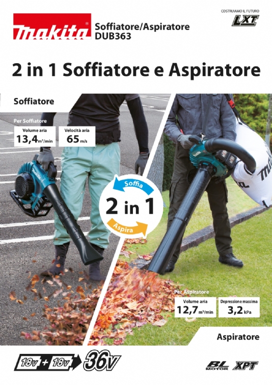 DUB363 Soffiatore/Aspiratore 18Vx2